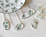 Broken China Jewelry Necklace  - Oval -  Green Floral Ikea