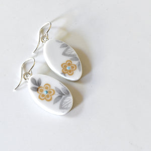 Recycled China - Earrings - Yellow Blue Grey Floral