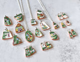 Broken China Jewelry Shard Earrings  -  Spode Christmas