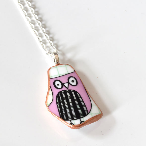 Broken China Jewelry Necklace  - Owl