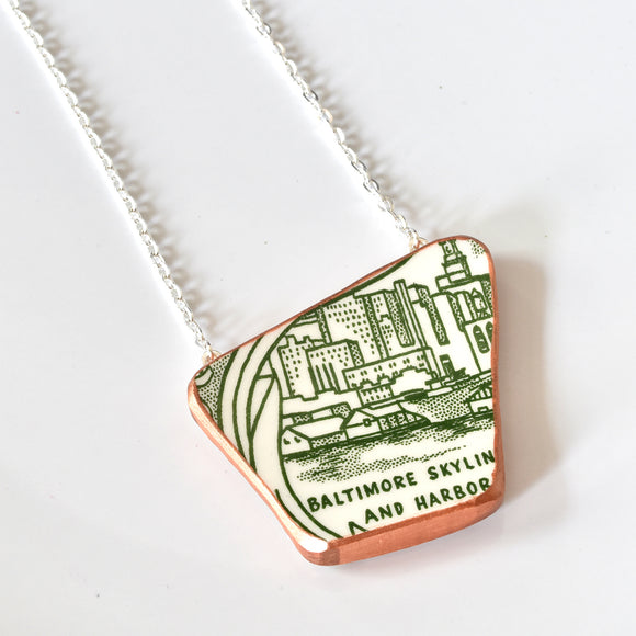 Broken China Jewelry Necklace  - Baltimore Skyline