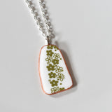Broken China Jewelry Shard Necklace  - Green Corelle