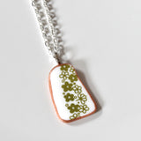 Broken China Jewelry Shard Necklace  - Green Corelle