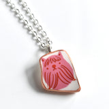 Broken China Jewelry Necklace  - Pink Dog Gold Frame