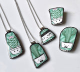 Broken China Jewelry Pendant - Cactus
