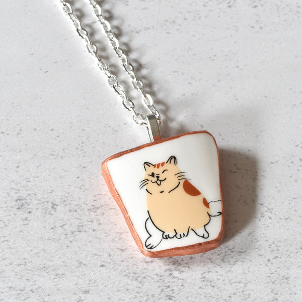 Broken China Jewelry Kitty Cat Z online Yellow Orange Cat Sterling Rectangle Pendant