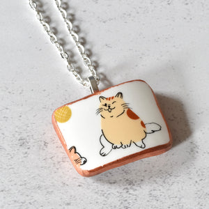 Broken China Jewelry Necklace  - Playful Cat