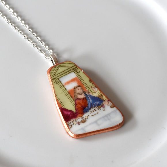 Broken China Jewelry Necklace  - Shard - Jesus Last Supper