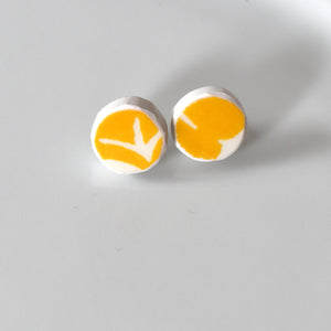 Recycled China - Stud Earrings - Yellow and White