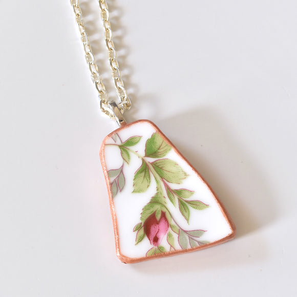 Broken China Jewelry Shard Necklace  - Rose
