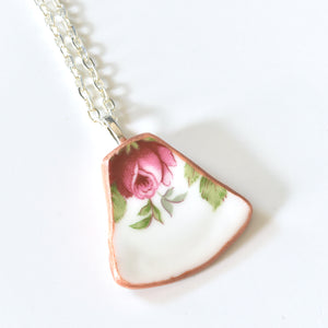 Broken China Jewelry Shard Necklace  - Rose