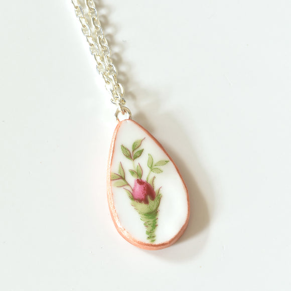 Broken China Jewelry Shard Necklace  -  Small Rose Teardrop