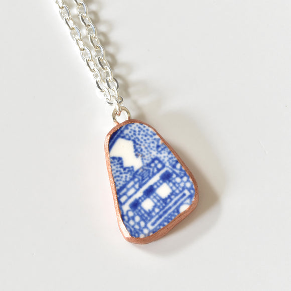 Broken China Jewelry Shard Necklace  -  Small Blue Willow Shard