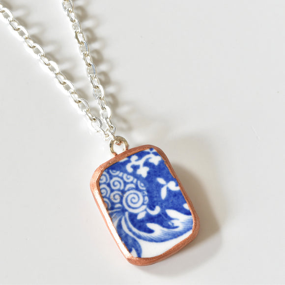 Broken China Jewelry Shard Necklace  -  Small Blue and White Shard