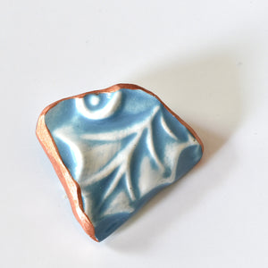 Broken China Jewelry Brooch  - Blue and Gold