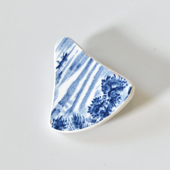 Broken China Jewelry Brooch  -  Blue and White Shard