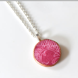 Broken China Jewelry Necklace  - Red Circle