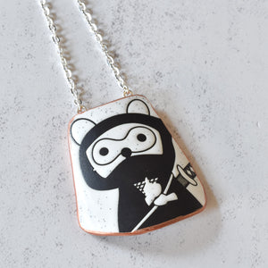 Broken China Jewelry Shard Necklace  - Raccoon