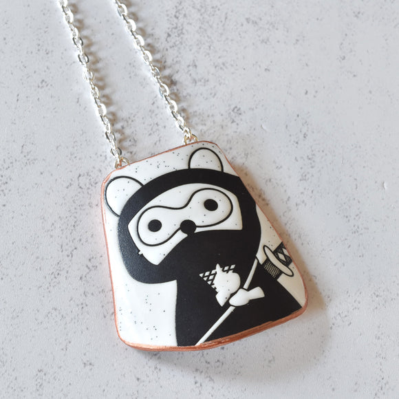 Broken China Jewelry Shard Necklace  - Raccoon