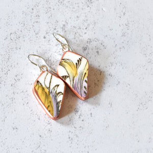 Broken China Jewelry Shard Earrings  -  Orange and Purple Diamond