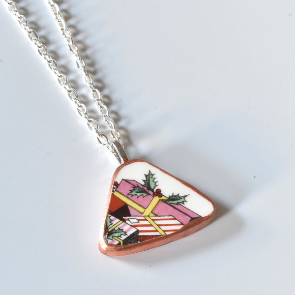 Broken China Jewelry Shard Necklace  - Spode Christmas