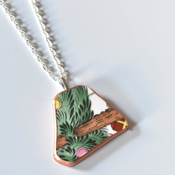 Broken China Jewelry Shard Necklace  - Spode Christmas