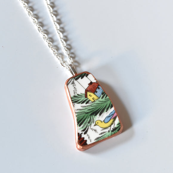 Broken China Jewelry Shard Necklace  - Spode Christmas