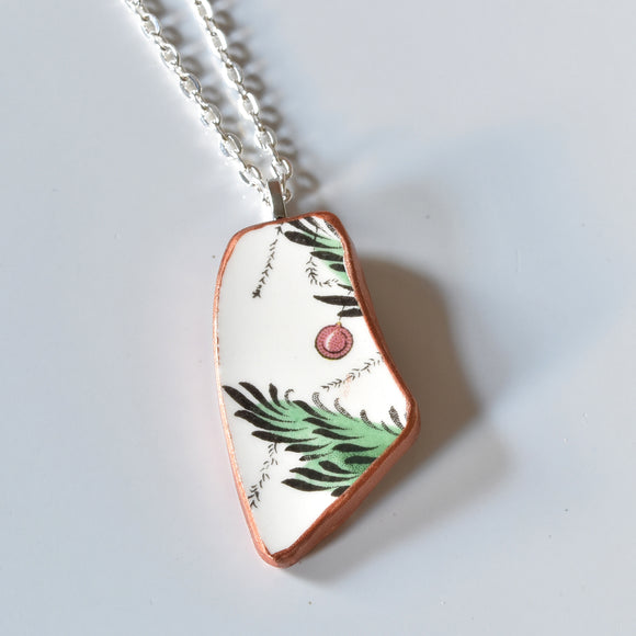 Broken China Jewelry Shard Necklace  - Spode Christmas