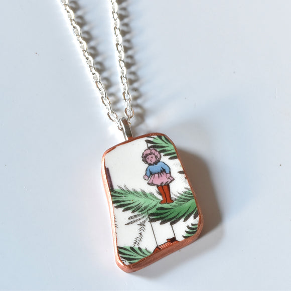 Broken China Jewelry Shard Necklace  - Spode Christmas
