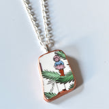 Broken China Jewelry Shard Necklace  - Spode Christmas