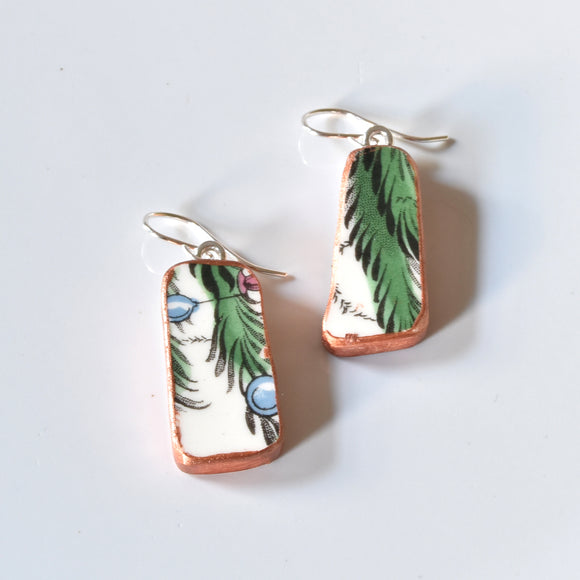 Broken China Jewelry Shard Earrings  -  Spode Christmas