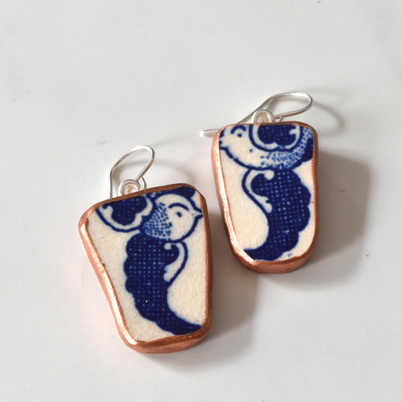 Recycled China - Earrings - Willow Ware Birds