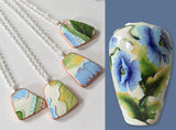 Broken China Jewelry Necklace  - Blue and Green Textured Vase