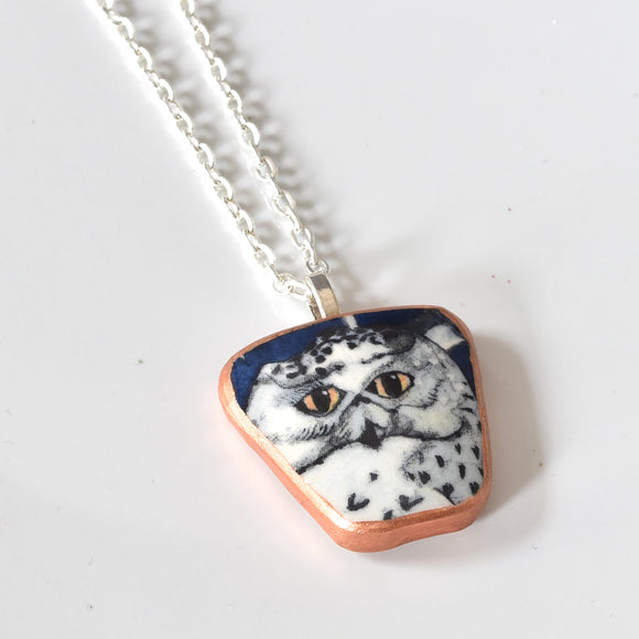 Broken China Jewelry Necklace  - Owl