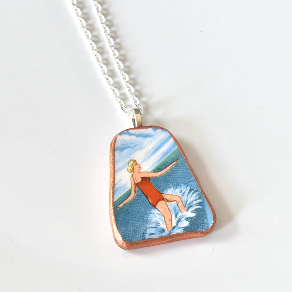 Broken China Jewelry Necklace -  Surfer