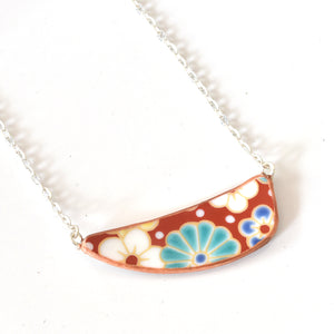 Red Floral Japanese - Wide Necklace