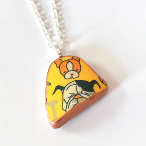 Broken China Jewelry Necklace - Bulldog