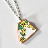 Broken China Jewelry Shard Necklace  - Wedgwood Calendar 1976 Plate Yellow Floral
