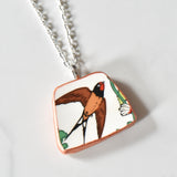 Broken China Jewelry Shard Necklace  - Wedgwood Calendar 1976 Plate Swallow Bird