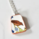 Broken China Jewelry Shard Necklace  - Wedgwood Calendar 1976 Plate Thrush Bird