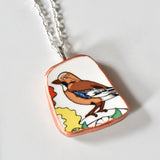 Broken China Jewelry Shard Necklace  - Wedgwood Calendar 1976 Plate Hawfinch