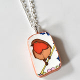 Broken China Jewelry Shard Necklace  - Wedgwood Calendar 1976 Plate Robin Bird