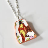 Broken China Jewelry Shard Necklace  - Wedgwood Calendar 1976 Plate Pheasant