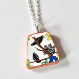 Broken China Jewelry Shard Necklace  - Wedgwood Calendar 1976 Plate Magpies