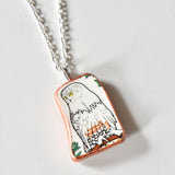 Broken China Jewelry Shard Necklace  - Wedgwood Calendar 1976 Plate Owl