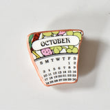 Broken China Jewelry Brooch  - Wedgwood Calendar 1976 Plate October
