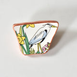 Broken China Jewelry Brooch  - Wedgwood Calendar 1976 Plate Bird