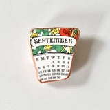 Broken China Jewelry Brooch  - Wedgwood Calendar 1976 Plate September