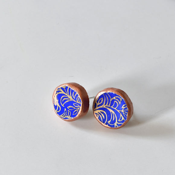 Broken Plate Earrings - Sterling Silver Studs - Blue Willow