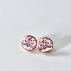 Broken Plate Earrings - Sterling Silver Studs - Purple and Gold